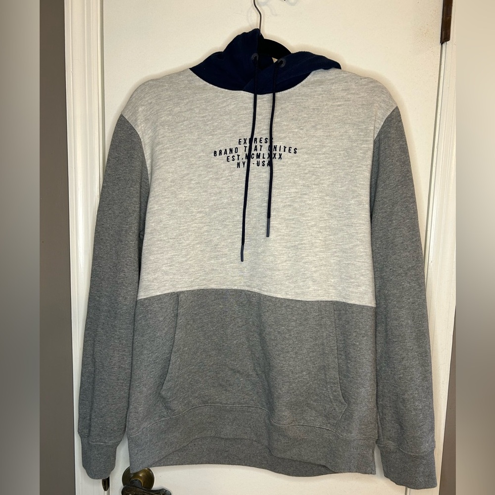 Men’s Express Two Tone Gray and Navy Hoodie Size Medium